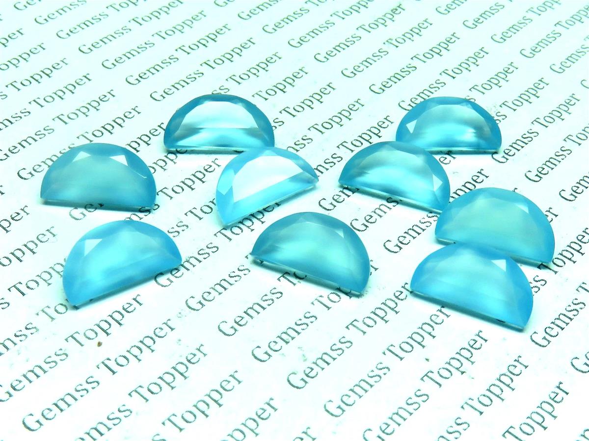 Blue Topaz Chalcedony 6x12 mm D Shape Faceted